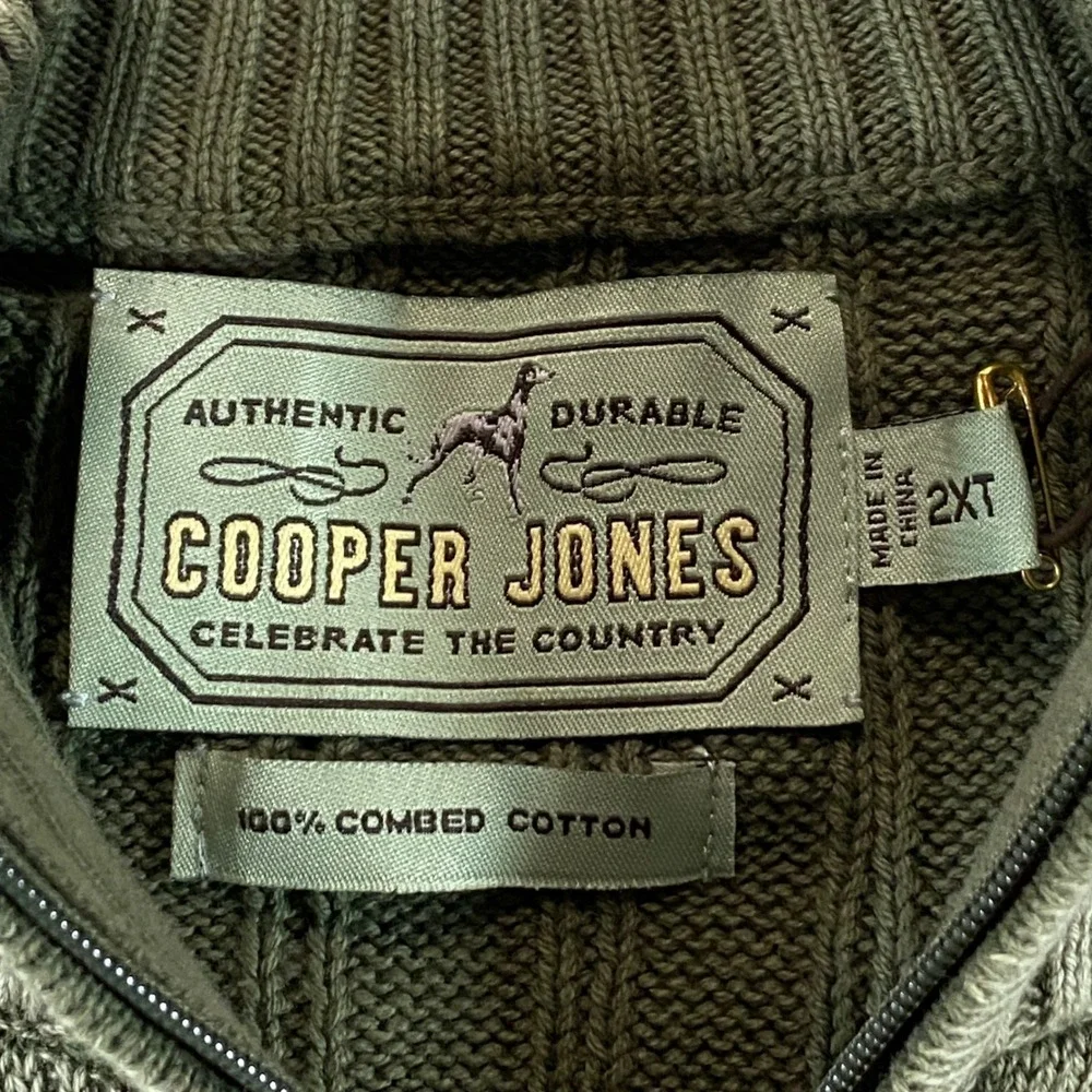 Cooper Jones Mens 2XT‎ Tall Green Ribbed 1/4 Zip Cotton Sweater NWT
